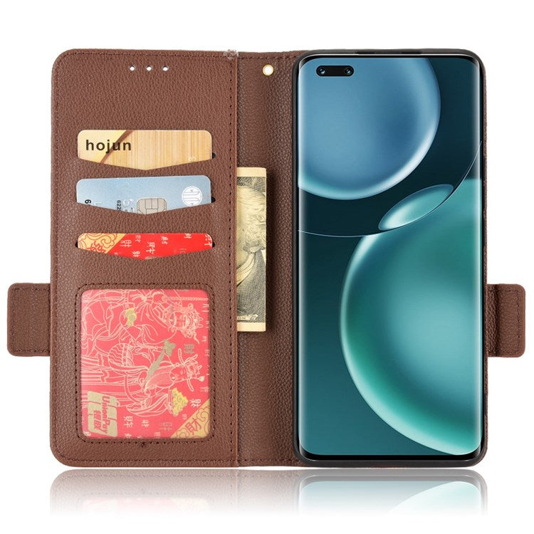 For Honor Magic4 Pro 5G Magnetic Closure Litchi Texture PU Leather Phone Case Stand Wallet Anti-scratch Phone Cover - Brown