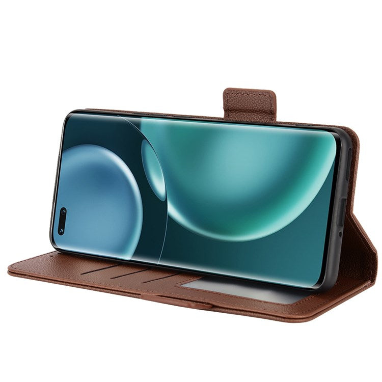 For Honor Magic4 Pro 5G Magnetic Closure Litchi Texture PU Leather Phone Case Stand Wallet Anti-scratch Phone Cover - Brown