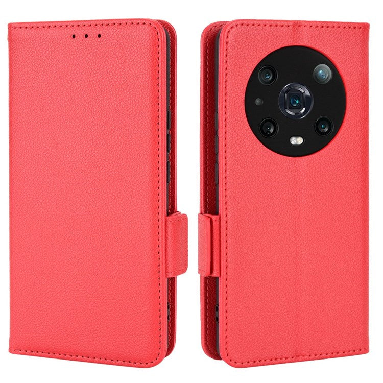 For Honor Magic4 Pro 5G Magnetic Closure Litchi Texture PU Leather Phone Case Stand Wallet Anti-scratch Phone Cover - Red