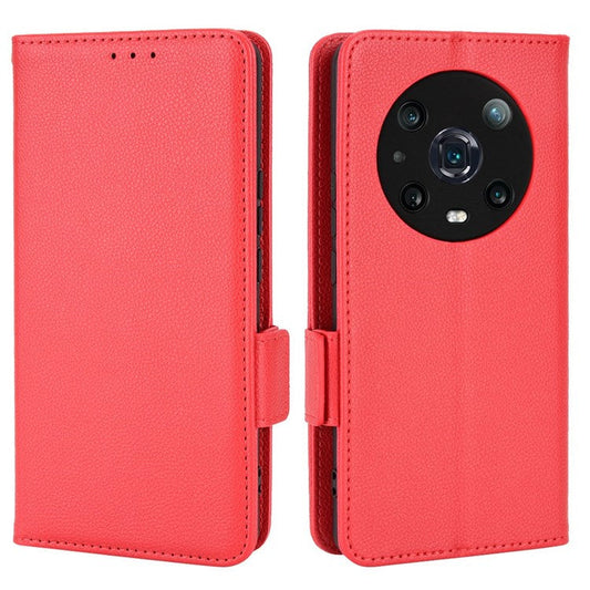 For Honor Magic4 Pro 5G Magnetic Closure Litchi Texture PU Leather Phone Case Stand Wallet Anti-scratch Phone Cover - Red