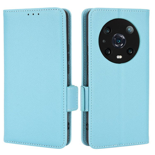 For Honor Magic4 Pro 5G Magnetic Closure Litchi Texture PU Leather Phone Case Stand Wallet Anti-scratch Phone Cover - Baby Blue