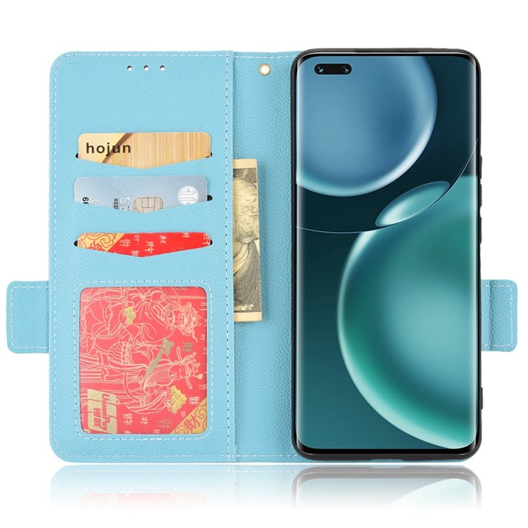 For Honor Magic4 Pro 5G Magnetic Closure Litchi Texture PU Leather Phone Case Stand Wallet Anti-scratch Phone Cover - Baby Blue