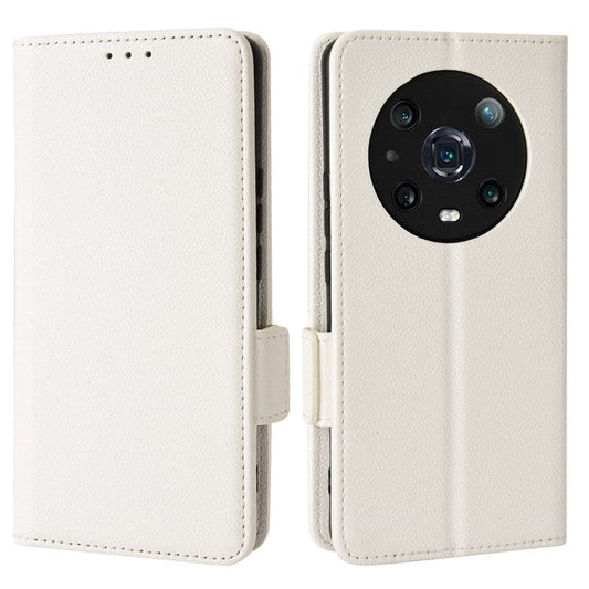 For Honor Magic4 Pro 5G Magnetic Closure Litchi Texture PU Leather Phone Case Stand Wallet Anti-scratch Phone Cover - White