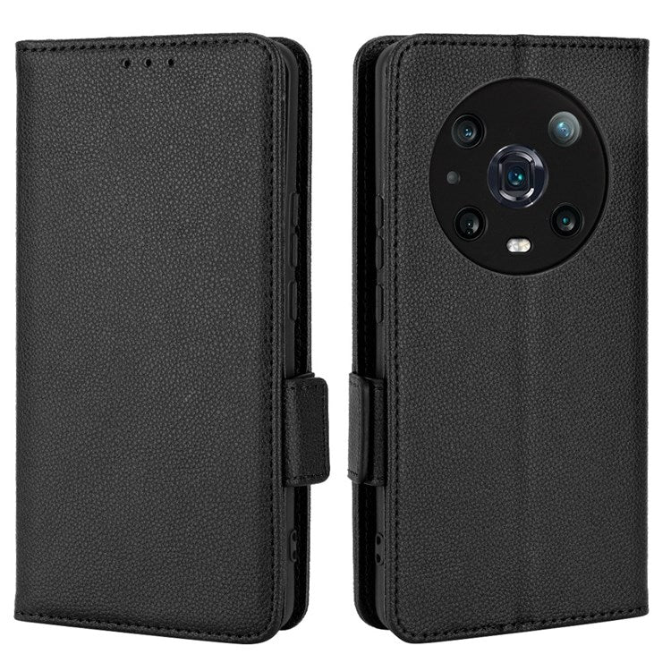 For Honor Magic4 Pro 5G Magnetic Closure Litchi Texture PU Leather Phone Case Stand Wallet Anti-scratch Phone Cover - Black