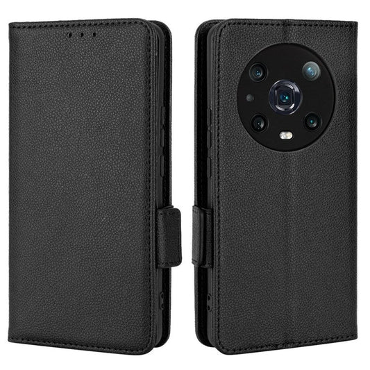 For Honor Magic4 Pro 5G Magnetic Closure Litchi Texture PU Leather Phone Case Stand Wallet Anti-scratch Phone Cover - Black