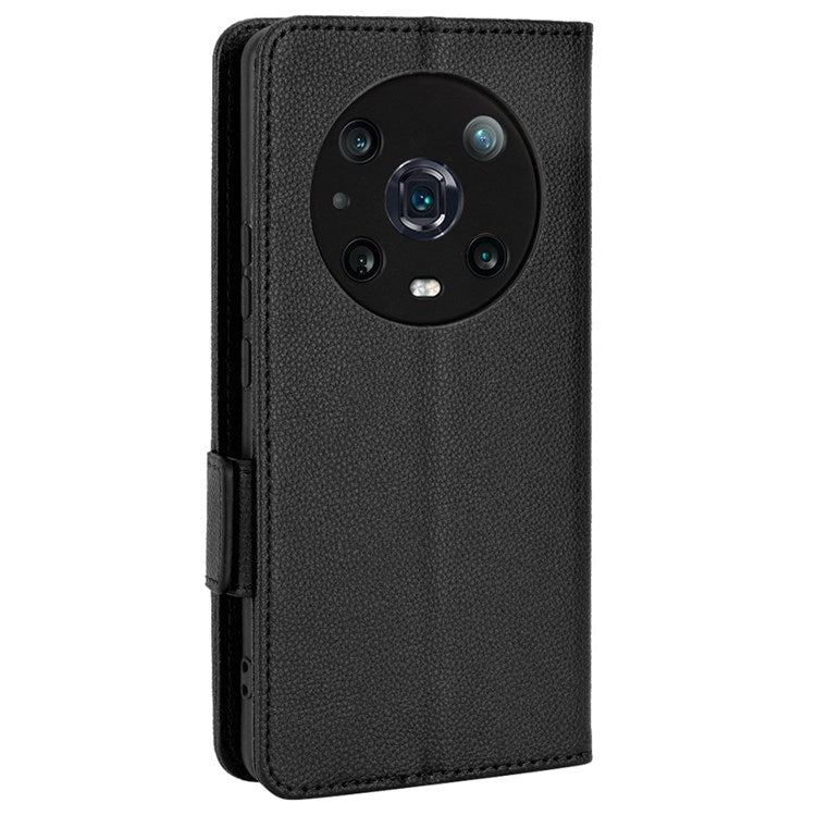 For Honor Magic4 Pro 5G Magnetic Closure Litchi Texture PU Leather Phone Case Stand Wallet Anti-scratch Phone Cover - Black