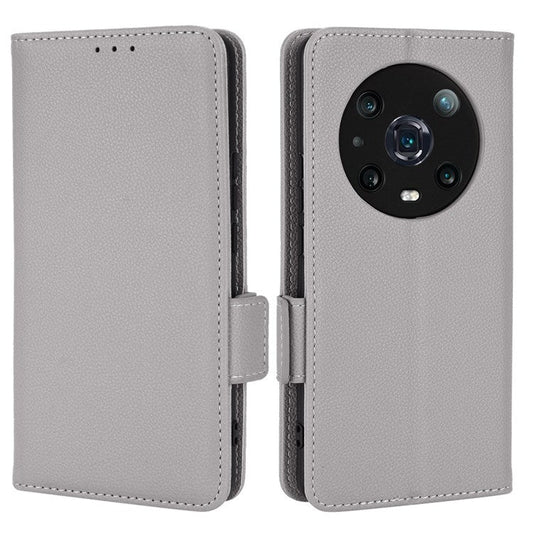 For Honor Magic4 Pro 5G Magnetic Closure Litchi Texture PU Leather Phone Case Stand Wallet Anti-scratch Phone Cover - Grey