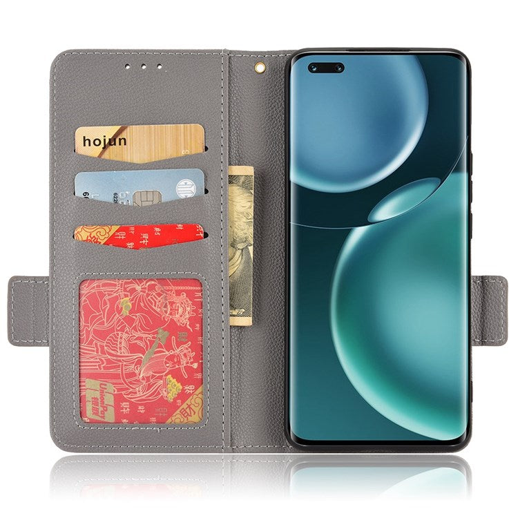 For Honor Magic4 Pro 5G Magnetic Closure Litchi Texture PU Leather Phone Case Stand Wallet Anti-scratch Phone Cover - Grey