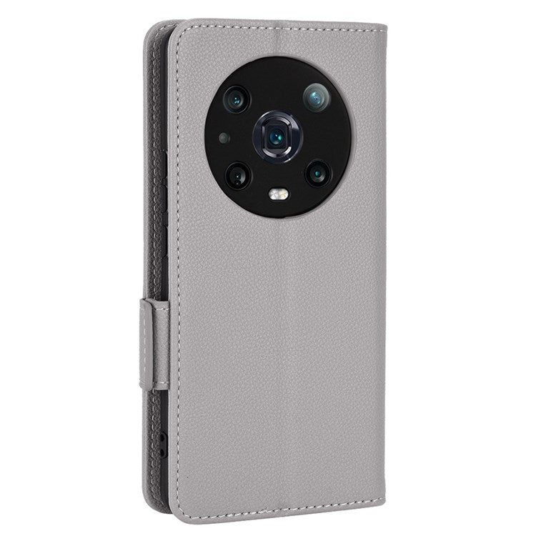 For Honor Magic4 Pro 5G Magnetic Closure Litchi Texture PU Leather Phone Case Stand Wallet Anti-scratch Phone Cover - Grey