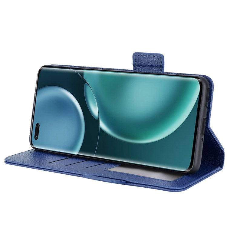 For Honor Magic4 Pro 5G Magnetic Closure Litchi Texture PU Leather Phone Case Stand Wallet Anti-scratch Phone Cover - Dark Blue