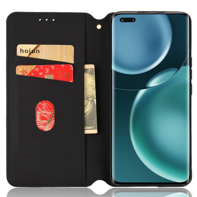 For Honor Magic4 Pro 5G Imprinted Rhombus Pattern Phone Cover PU Leather Magnetic Design Stand Wallet Case - Red