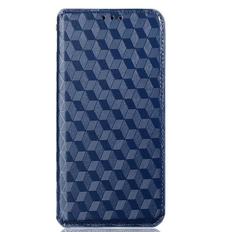 For Honor Magic4 Pro 5G Imprinted Rhombus Pattern Phone Cover PU Leather Magnetic Design Stand Wallet Case - Blue