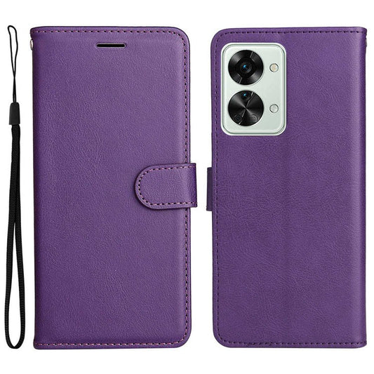 For OnePlus Nord 2T 5G KT Leather Series-2 Leather Stand Phone Case, Wallet Design Magnetic Clasp Leather Phone Case with Handy Strap - Purple