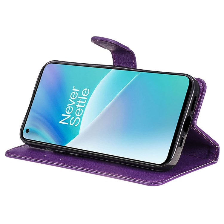 For OnePlus Nord 2T 5G KT Leather Series-2 Leather Stand Phone Case, Wallet Design Magnetic Clasp Leather Phone Case with Handy Strap - Purple