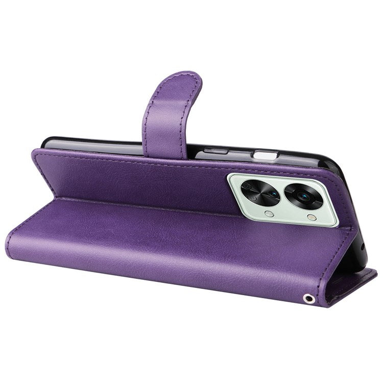 For OnePlus Nord 2T 5G KT Leather Series-2 Leather Stand Phone Case, Wallet Design Magnetic Clasp Leather Phone Case with Handy Strap - Purple