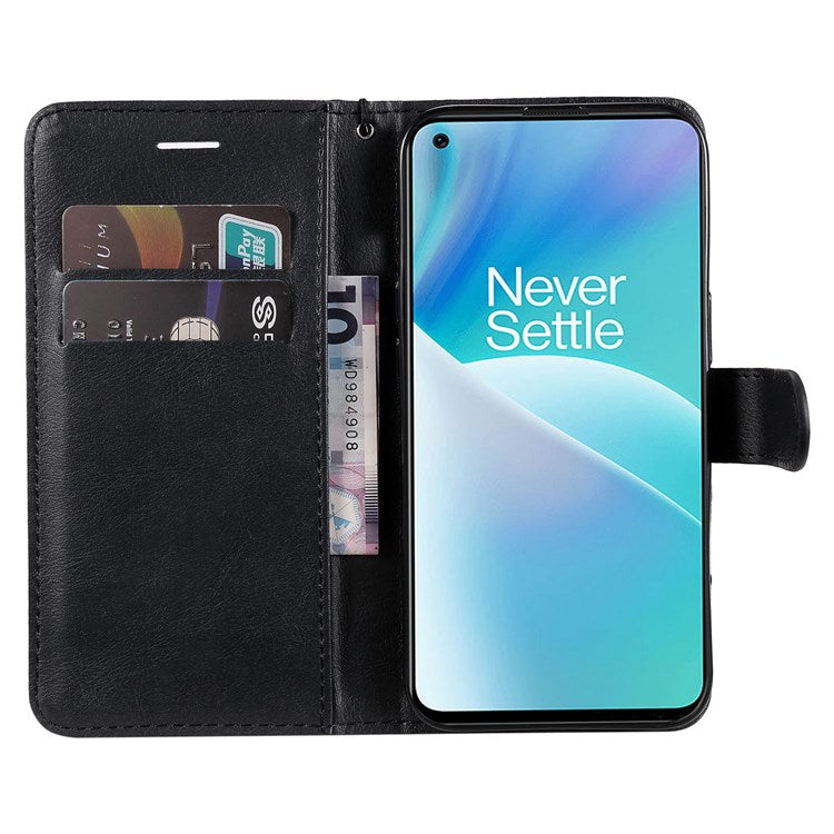 For OnePlus Nord 2T 5G KT Leather Series-2 Leather Stand Phone Case, Wallet Design Magnetic Clasp Leather Phone Case with Handy Strap - Black