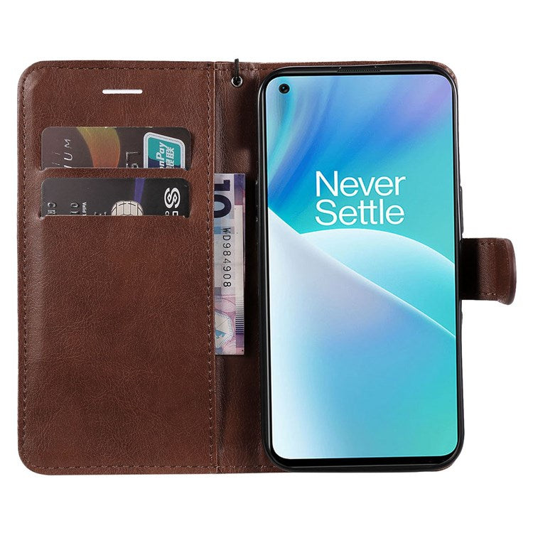 For OnePlus Nord 2T 5G KT Leather Series-2 Leather Stand Phone Case, Wallet Design Magnetic Clasp Leather Phone Case with Handy Strap - Brown