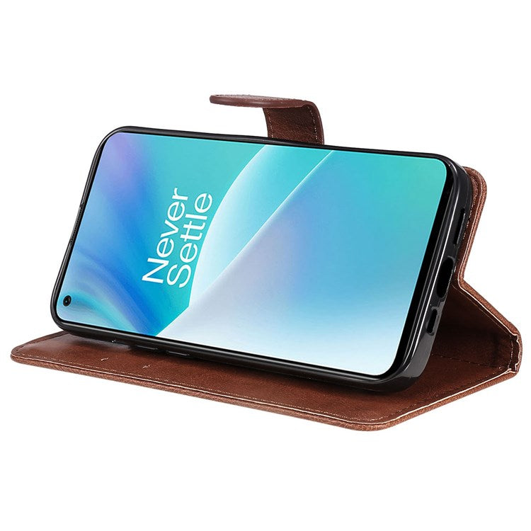 For OnePlus Nord 2T 5G KT Leather Series-2 Leather Stand Phone Case, Wallet Design Magnetic Clasp Leather Phone Case with Handy Strap - Brown
