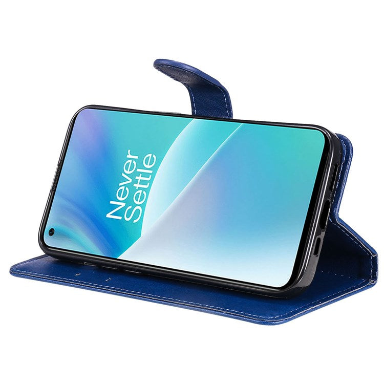 For OnePlus Nord 2T 5G KT Leather Series-2 Leather Stand Phone Case, Wallet Design Magnetic Clasp Leather Phone Case with Handy Strap - Blue