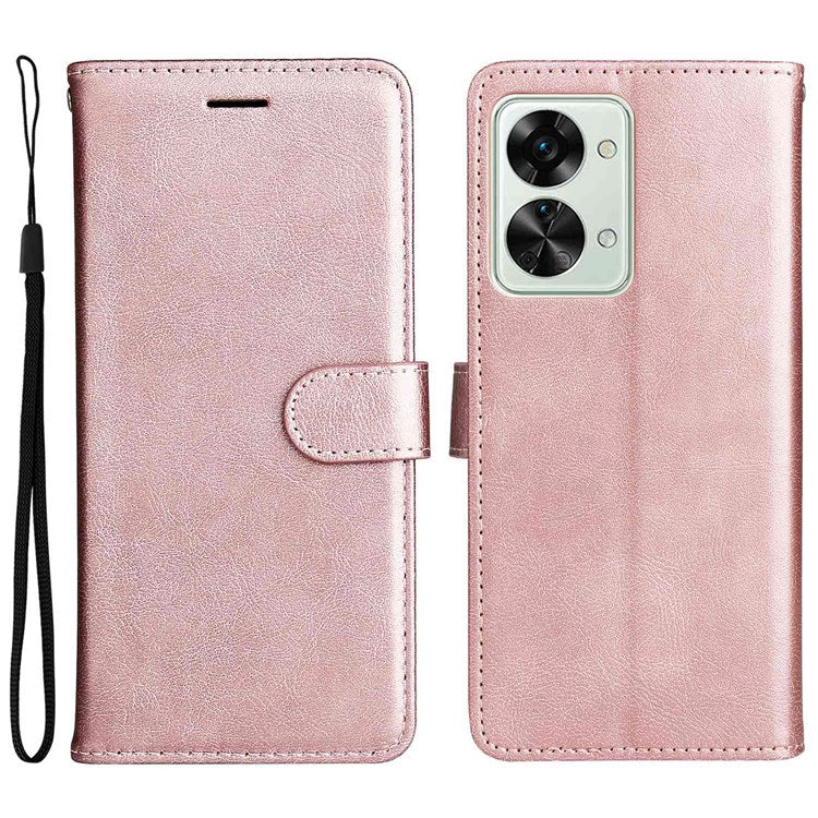 For OnePlus Nord 2T 5G KT Leather Series-2 Leather Stand Phone Case, Wallet Design Magnetic Clasp Leather Phone Case with Handy Strap - Rose Gold