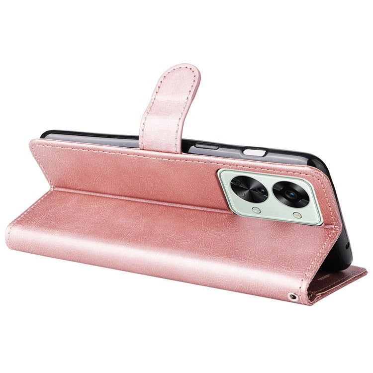 For OnePlus Nord 2T 5G KT Leather Series-2 Leather Stand Phone Case, Wallet Design Magnetic Clasp Leather Phone Case with Handy Strap - Rose Gold