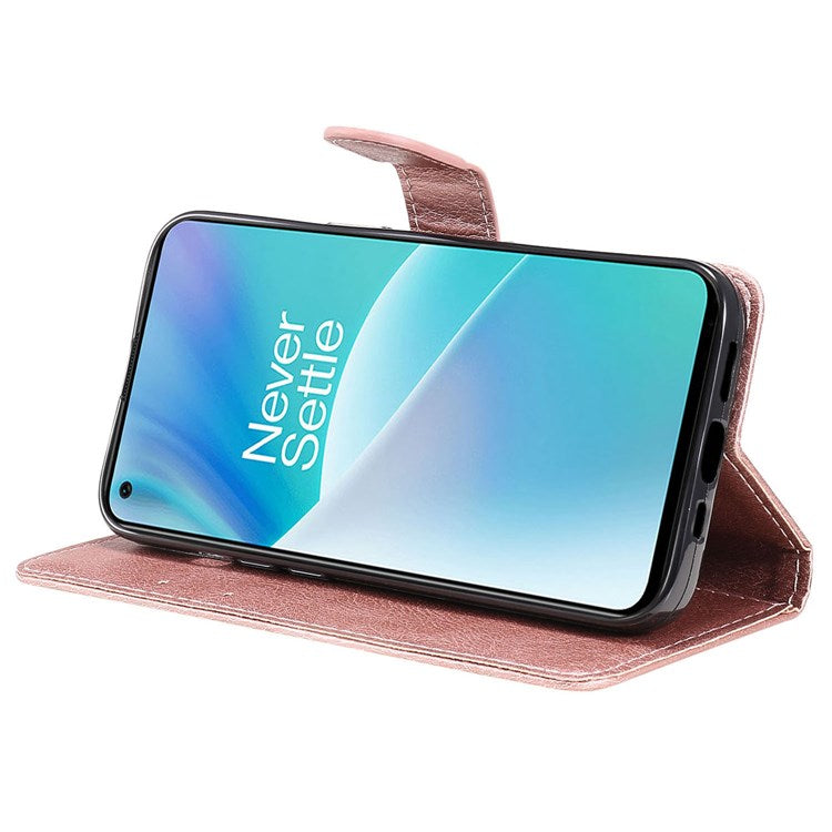 For OnePlus Nord 2T 5G KT Leather Series-2 Leather Stand Phone Case, Wallet Design Magnetic Clasp Leather Phone Case with Handy Strap - Rose Gold
