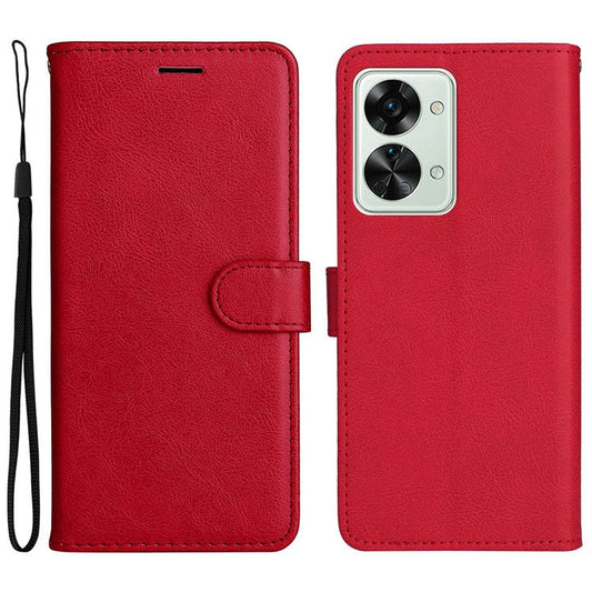 For OnePlus Nord 2T 5G KT Leather Series-2 Leather Stand Phone Case, Wallet Design Magnetic Clasp Leather Phone Case with Handy Strap - Red
