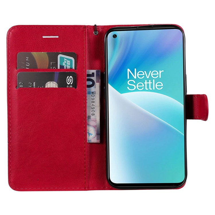 For OnePlus Nord 2T 5G KT Leather Series-2 Leather Stand Phone Case, Wallet Design Magnetic Clasp Leather Phone Case with Handy Strap - Red