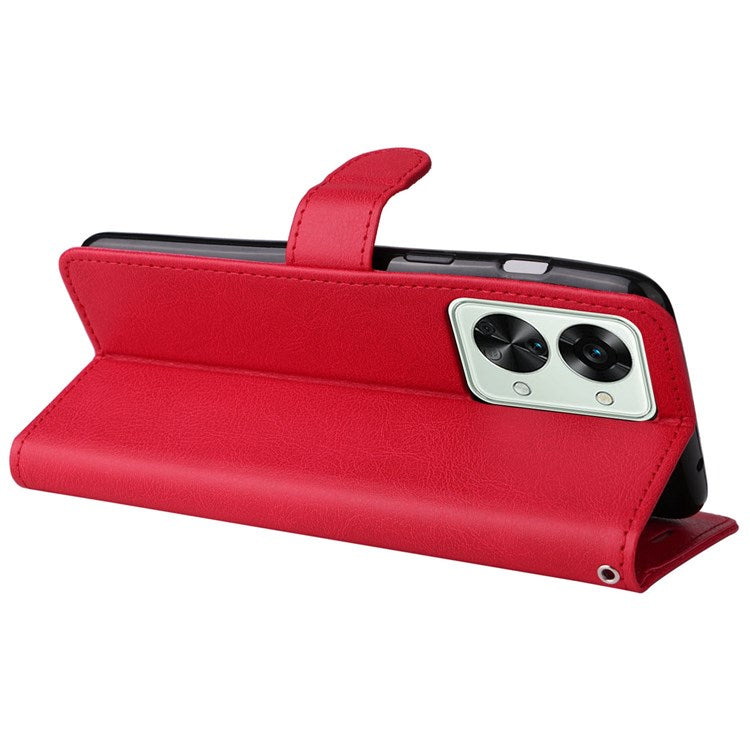 For OnePlus Nord 2T 5G KT Leather Series-2 Leather Stand Phone Case, Wallet Design Magnetic Clasp Leather Phone Case with Handy Strap - Red