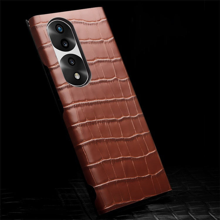 QIALINO For Honor 70 Pro 5G Phone Cover, View Window Crocodile Texture Genuine Leather Full Coverage Folio Flip Auto Wake/Sleep Case - Brown