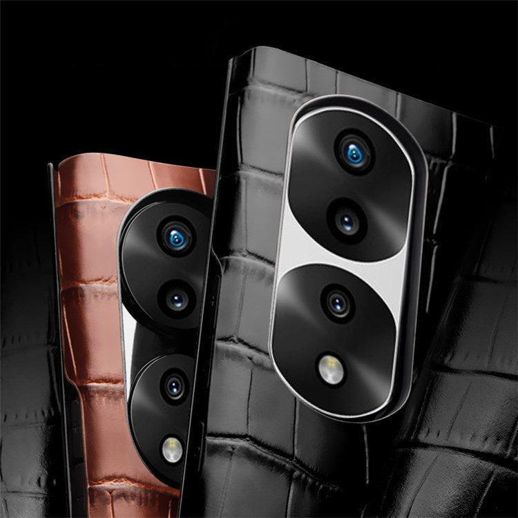 QIALINO For Honor 70 Pro+ 5G Phone Cover, View Window Crocodile Texture Genuine Leather Bump Proof Folio Flip Auto Wake/Sleep Case - Brown