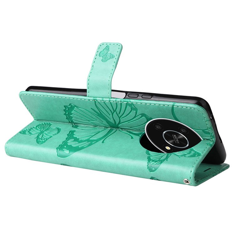 KT Leather Series-2 for Honor X9 5G/X30 5G/Magic 4 Lite 5G Butterfly Imprinted PU Leather Wallet Case Stand Anti-wear Phone Flip Cover - Green