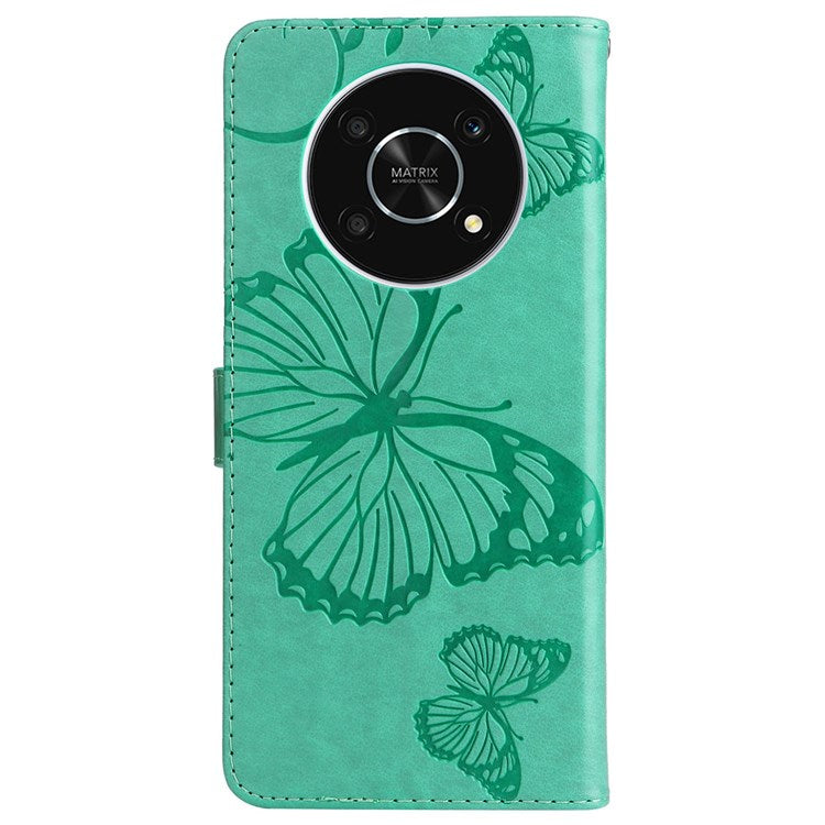 KT Leather Series-2 for Honor X9 5G/X30 5G/Magic 4 Lite 5G Butterfly Imprinted PU Leather Wallet Case Stand Anti-wear Phone Flip Cover - Green