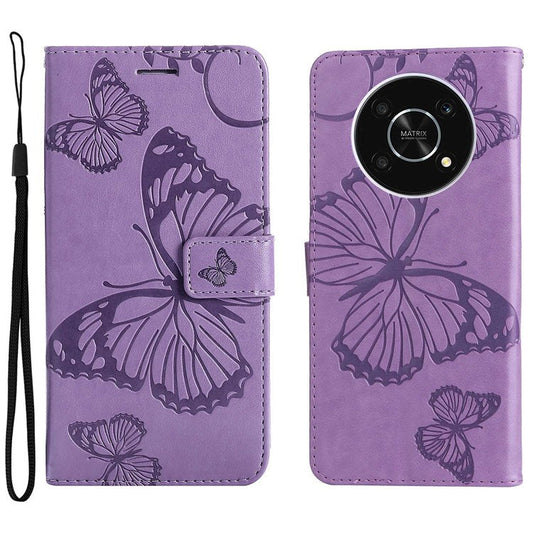 KT Leather Series-2 for Honor X9 5G/X30 5G/Magic 4 Lite 5G Butterfly Imprinted PU Leather Wallet Case Stand Anti-wear Phone Flip Cover - Purple