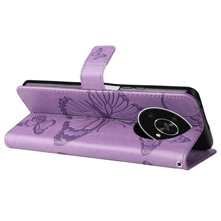KT Leather Series-2 for Honor X9 5G/X30 5G/Magic 4 Lite 5G Butterfly Imprinted PU Leather Wallet Case Stand Anti-wear Phone Flip Cover - Purple