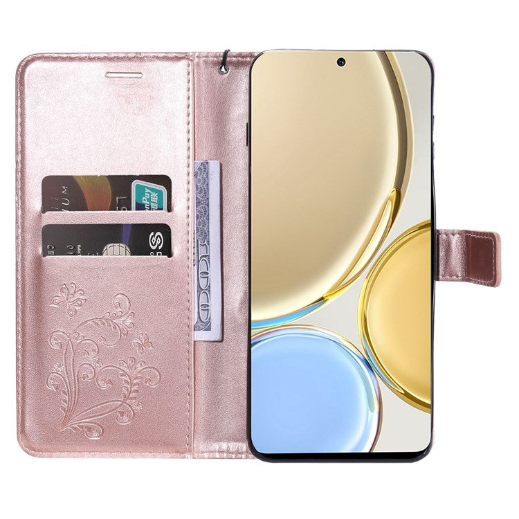 KT Leather Series-2 for Honor X9 5G/X30 5G/Magic 4 Lite 5G Butterfly Imprinted PU Leather Wallet Case Stand Anti-wear Phone Flip Cover - Rose Gold
