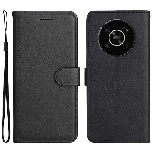 For Honor X9 5G/X30 5G/Magic 4 Lite 5G KT Leather Series-2 Leather Stand Phone Case, Wallet Design Folio Flip Leather Phone Case with Handy Strap - Black