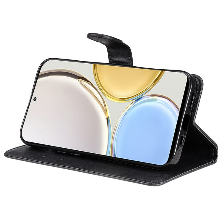 For Honor X9 5G/X30 5G/Magic 4 Lite 5G KT Leather Series-2 Leather Stand Phone Case, Wallet Design Folio Flip Leather Phone Case with Handy Strap - Black