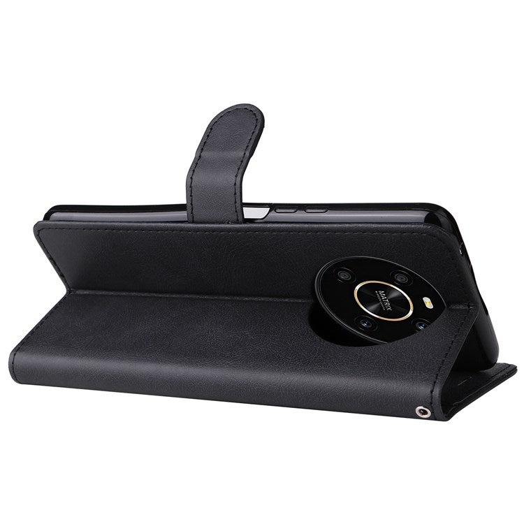 For Honor X9 5G/X30 5G/Magic 4 Lite 5G KT Leather Series-2 Leather Stand Phone Case, Wallet Design Folio Flip Leather Phone Case with Handy Strap - Black