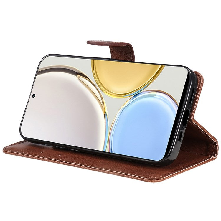 For Honor X9 5G/X30 5G/Magic 4 Lite 5G KT Leather Series-2 Leather Stand Phone Case, Wallet Design Folio Flip Leather Phone Case with Handy Strap - Brown