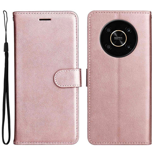 For Honor X9 5G/X30 5G/Magic 4 Lite 5G KT Leather Series-2 Leather Stand Phone Case, Wallet Design Folio Flip Leather Phone Case with Handy Strap - Rose Gold