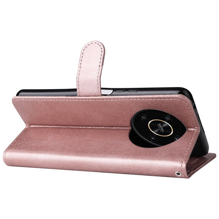 For Honor X9 5G/X30 5G/Magic 4 Lite 5G KT Leather Series-2 Leather Stand Phone Case, Wallet Design Folio Flip Leather Phone Case with Handy Strap - Rose Gold