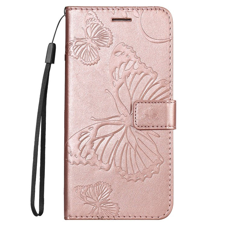 KT Leather Series-2 for Oppo A57 (2022) 5G / A77 5G / Realme V23 5G Butterfly Imprinted PU Leather Full-protection Case Phone Wallet Stand Cover - Rose Gold