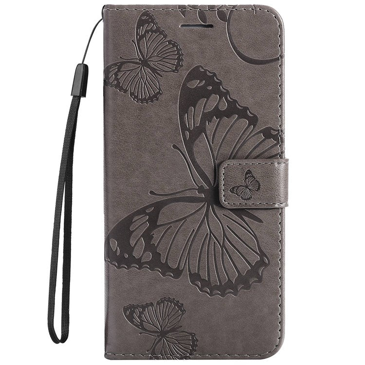 KT Leather Series-2 for Oppo A57 (2022) 5G / A77 5G / Realme V23 5G Butterfly Imprinted PU Leather Full-protection Case Phone Wallet Stand Cover - Grey