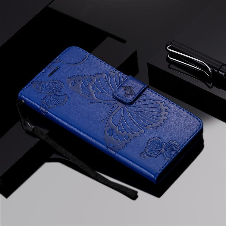 KT Leather Series-2 for Oppo A57 (2022) 5G / A77 5G / Realme V23 5G Butterfly Imprinted PU Leather Full-protection Case Phone Wallet Stand Cover - Blue