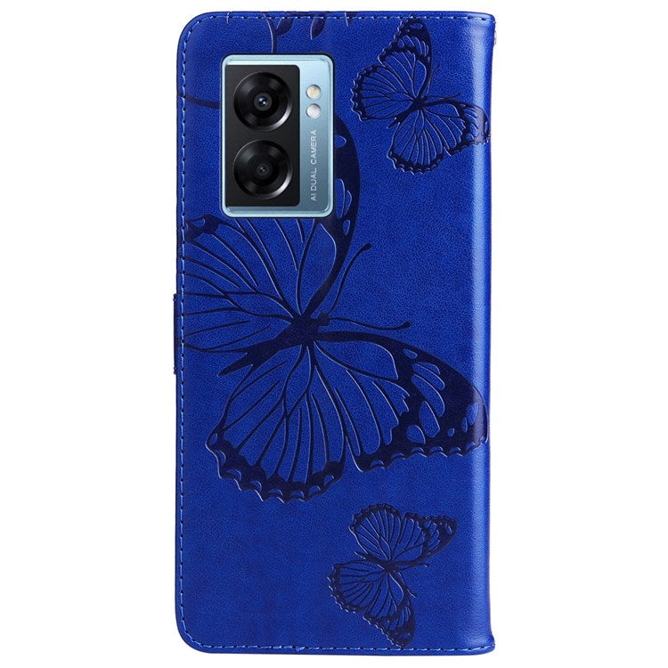 KT Leather Series-2 for Oppo A57 (2022) 5G / A77 5G / Realme V23 5G Butterfly Imprinted PU Leather Full-protection Case Phone Wallet Stand Cover - Blue