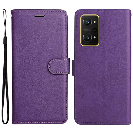 For Realme GT Neo 3T 5G/GT Neo2 5G KT Leather Series-2 Wallet Phone Case PU Leather Full Protection Solid Color Magnetic Flip Stand Cover with Strap - Purple