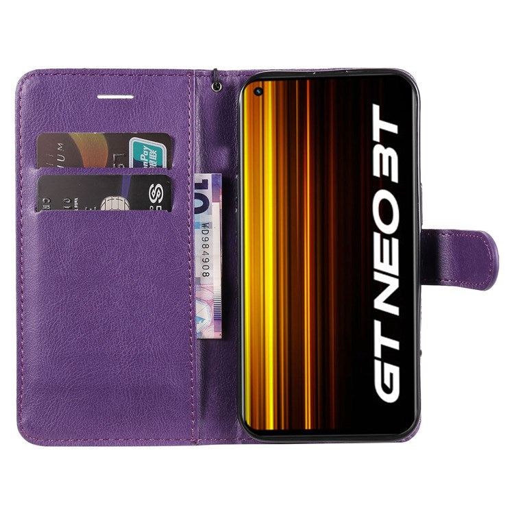 For Realme GT Neo 3T 5G/GT Neo2 5G KT Leather Series-2 Wallet Phone Case PU Leather Full Protection Solid Color Magnetic Flip Stand Cover with Strap - Purple