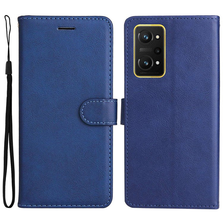 For Realme GT Neo 3T 5G/GT Neo2 5G KT Leather Series-2 Wallet Phone Case PU Leather Full Protection Solid Color Magnetic Flip Stand Cover with Strap - Blue