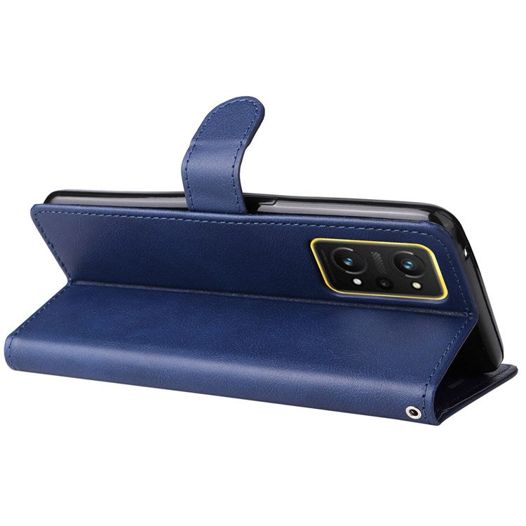 For Realme GT Neo 3T 5G/GT Neo2 5G KT Leather Series-2 Wallet Phone Case PU Leather Full Protection Solid Color Magnetic Flip Stand Cover with Strap - Blue